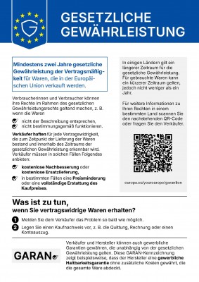 Gesetzliche Gewährleistung – Hinweis für Verbraucher in der EU